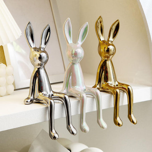 Sitting Bunny, Ceramic Electroplate Rabbit Figurine, Easter Rabbit Sculpture, Gold Sitting Bunnies Easter Decor for Office Desktop, Bookshelf, Display Cabinet, Living Room, Bedroom