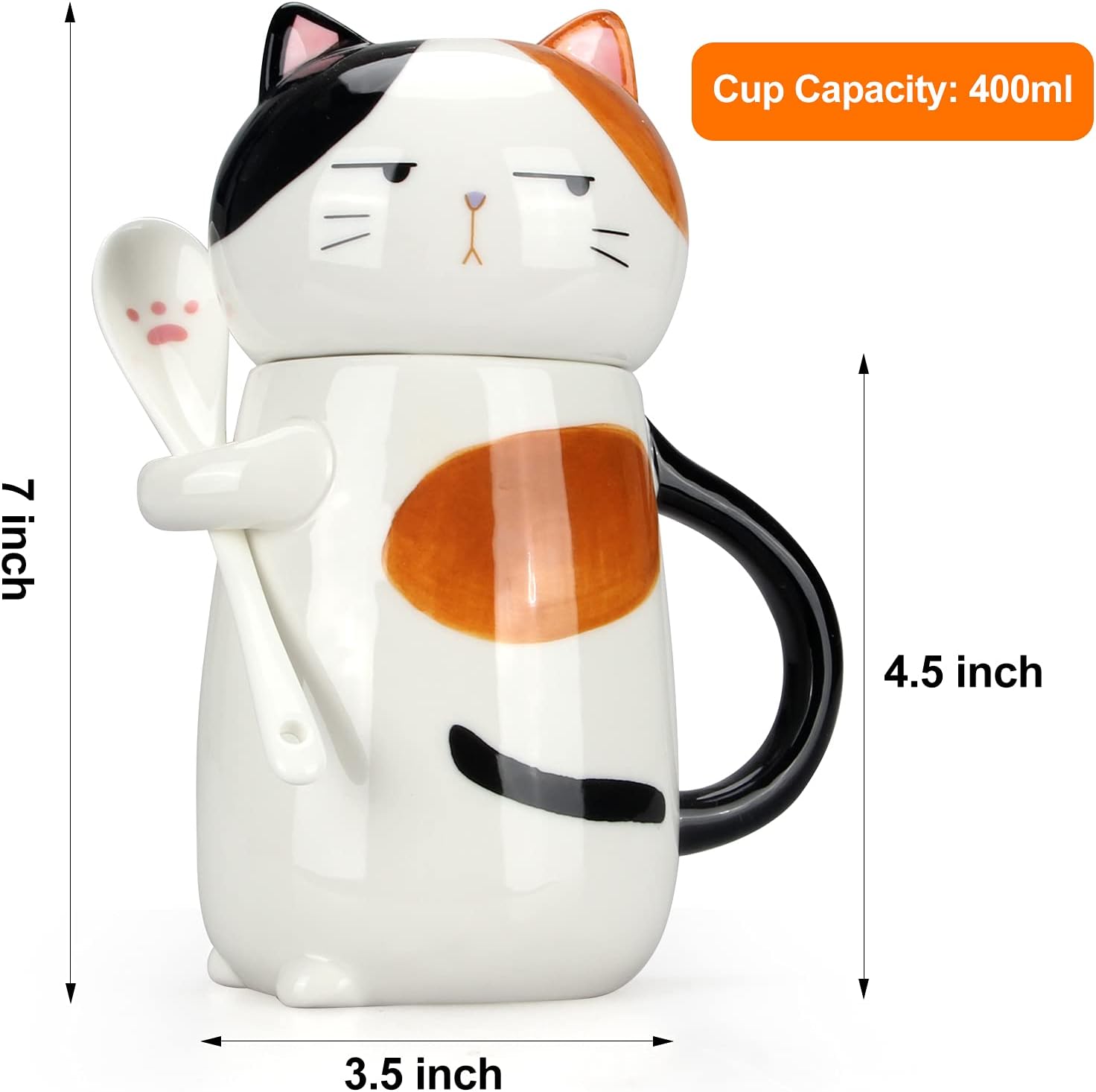 Large Cute Ceramic Coffee Mug with Lid and Spoon Fun Cat Cup for Women Ladies Unique 3D Kawaii Cat Coffee Mugs