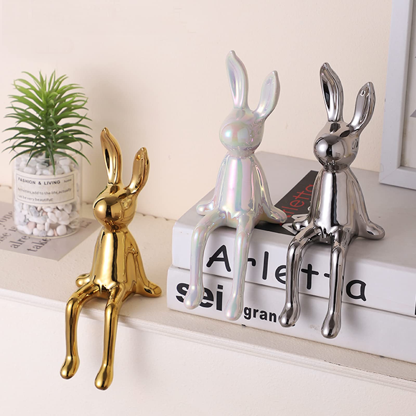 Sitting Bunny, Ceramic Electroplate Rabbit Figurine, Easter Rabbit Sculpture, Gold Sitting Bunnies Easter Decor for Office Desktop, Bookshelf, Display Cabinet, Living Room, Bedroom